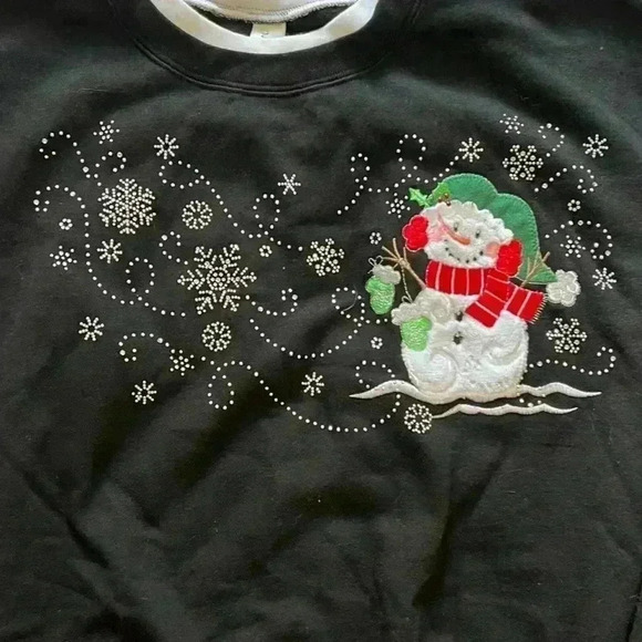Vintage 90's Morning Sun Snowman Sparkle Snowflake Sweatshirt Large - Picture 2 of 4
